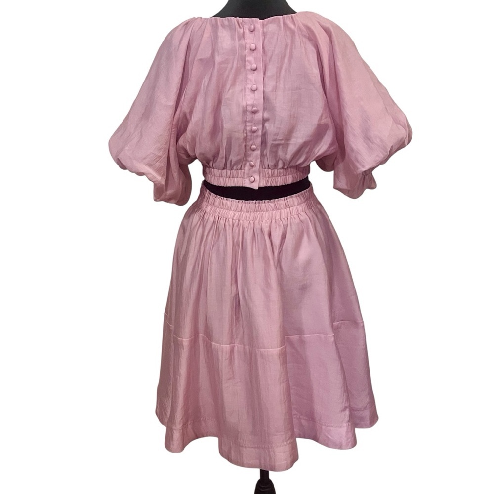 Kourt Pink Puff Sleeve Coquette Faux Two-Piece Dress - Tencel Blend, Size M - Picture 2 of 10